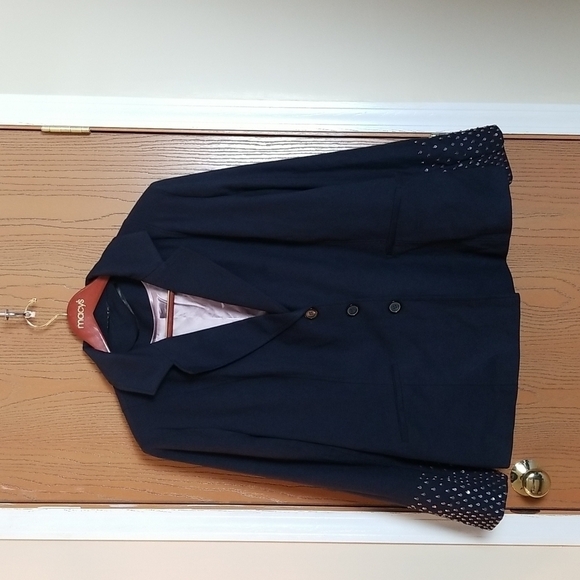 Elvi Navy Blue Sequined Cuff Blazer Suit Jacket Size 26 - Picture 1 of 12